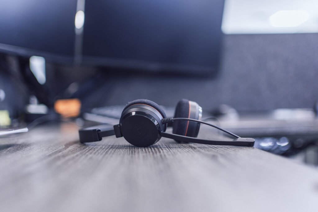 Headphones laying on a work desk